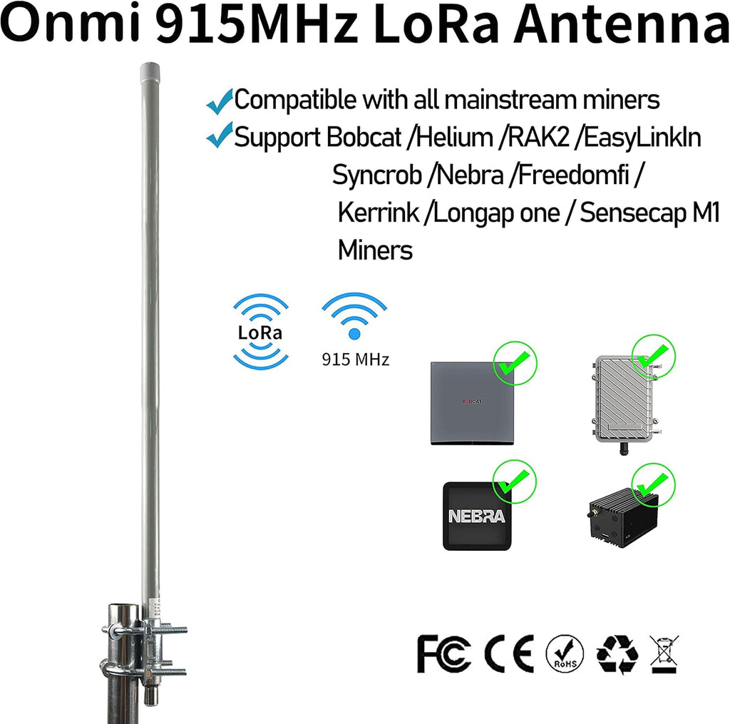 915MHZ LoRa Antenna Omni Outdoor Fiberglass 10dBi with 3Meter RG142 Cable Y65773