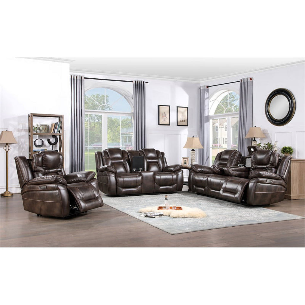 Brown Faux Leather Dual Power 3PC Set P4917