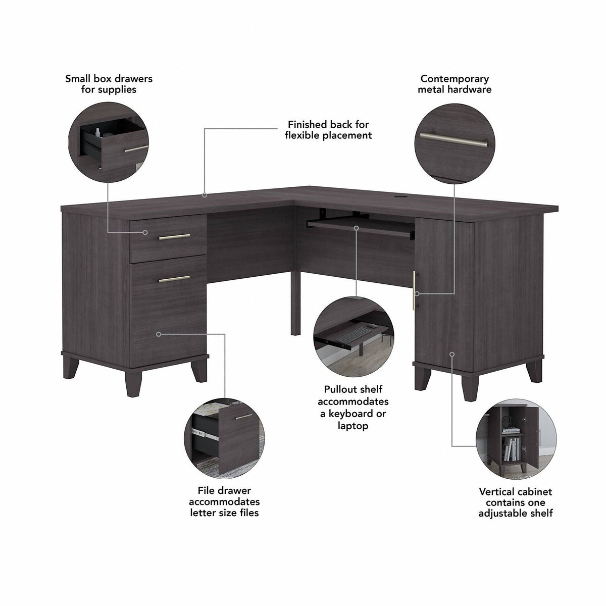 L Shaped Desk and Chair Set in Storm Gray D13061