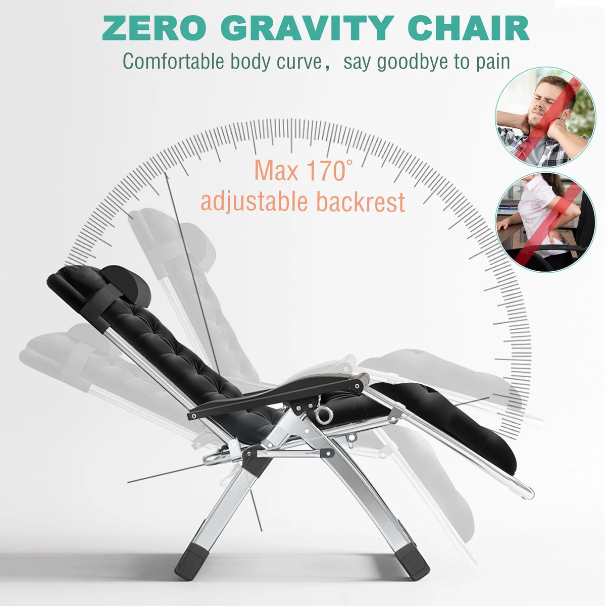 Zero Gravity Chair with Side Table, Padded Lounge Chair, Black Y215908