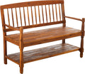 Teak Finish Acacia Wood Bench with Shelf T3771